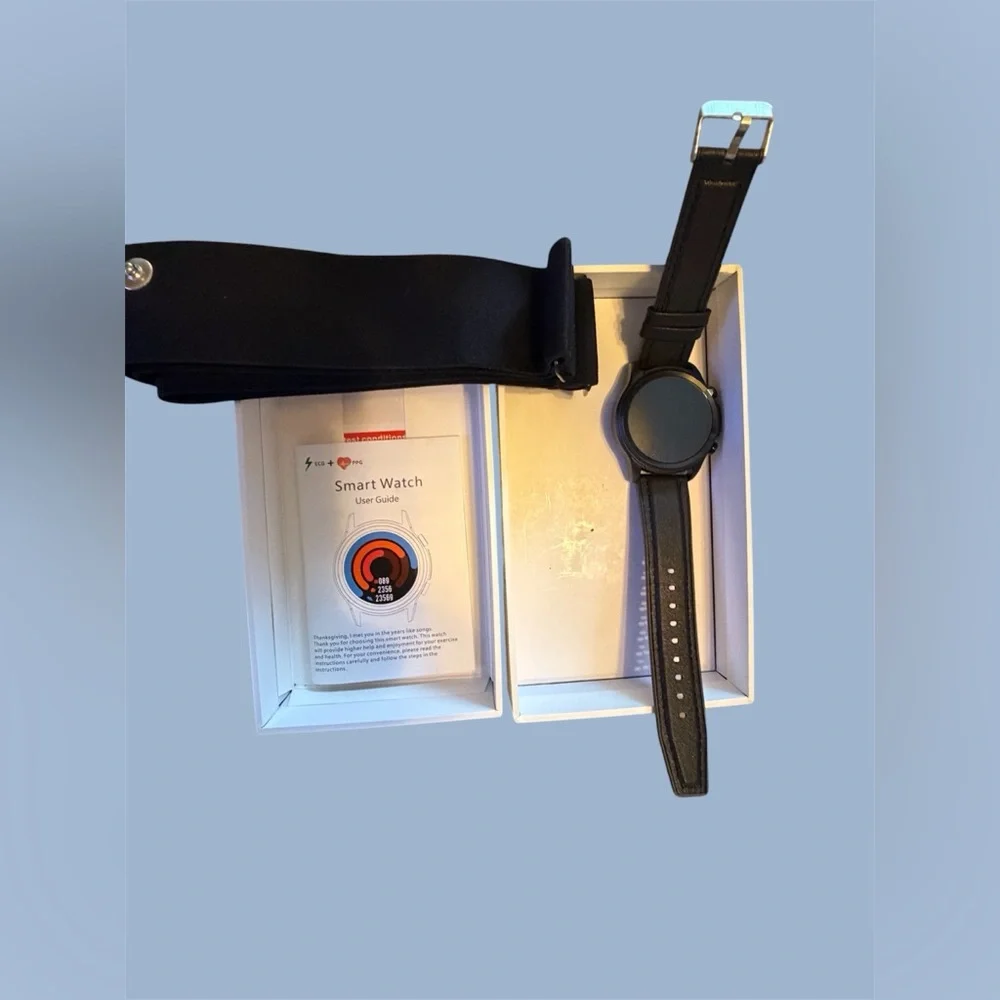 Smart Watch with Black Leather Strap - Unbranded